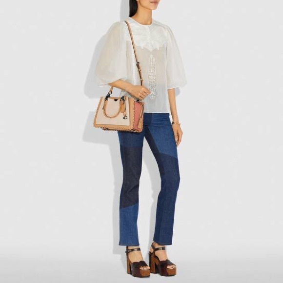 New Coach Dreamer Whipstitch Leather Satchel Bag Purse in Colorblock Tan - Picture 2 of 16